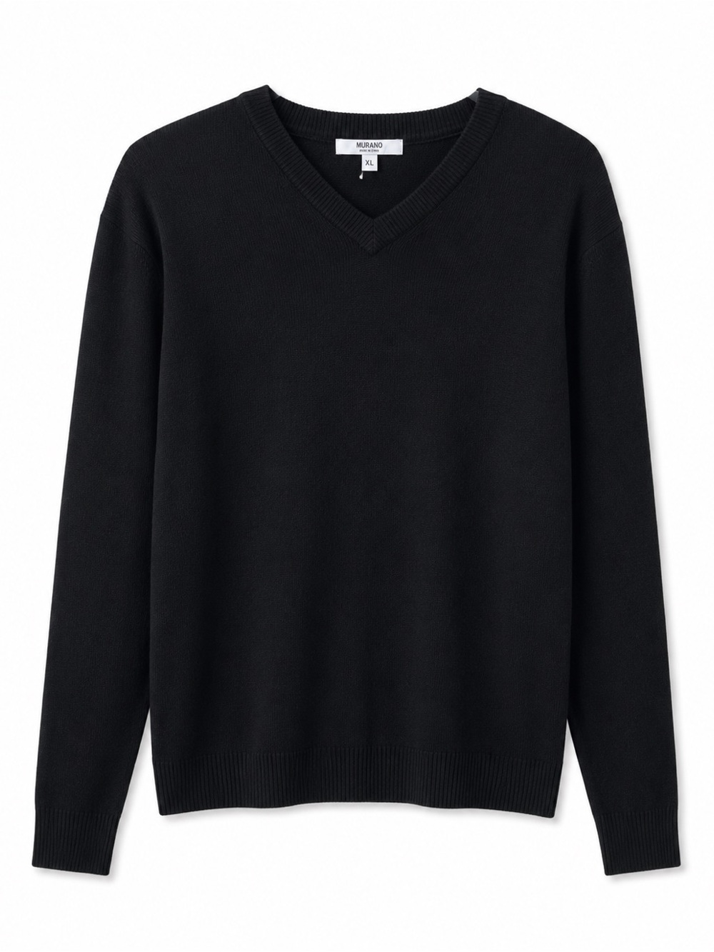 Murano Collezione Merino Wool Cashmere V-Neck Sweater Black XL Luxury Knit